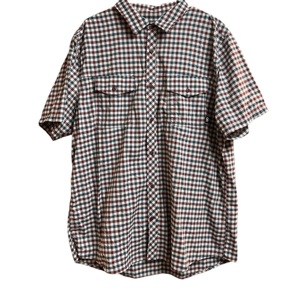 Outdoor Research Men's Wanderer Short Sleeve Seersucker Plaid Shirt Sz Large